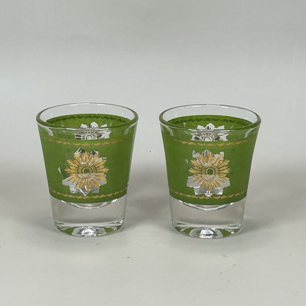 Pair Of Vintage MCM Federal Glass MCM "Sunburst" Double Old Fashion Shot Glasses